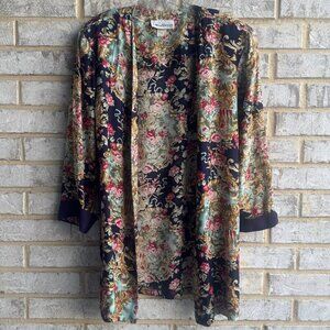 Ultra Dress Vintage 3/4 Sleeve Floral Boho Open Front Cardigan Cover Up Size 14